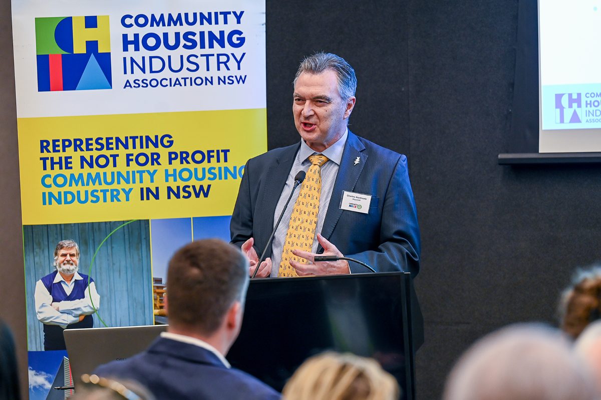 BlueCHP CEO and CHIA NSW Chair, Charles Northcote, addresses attendees at the Community Made campaign launch. Image: CHIA NSW